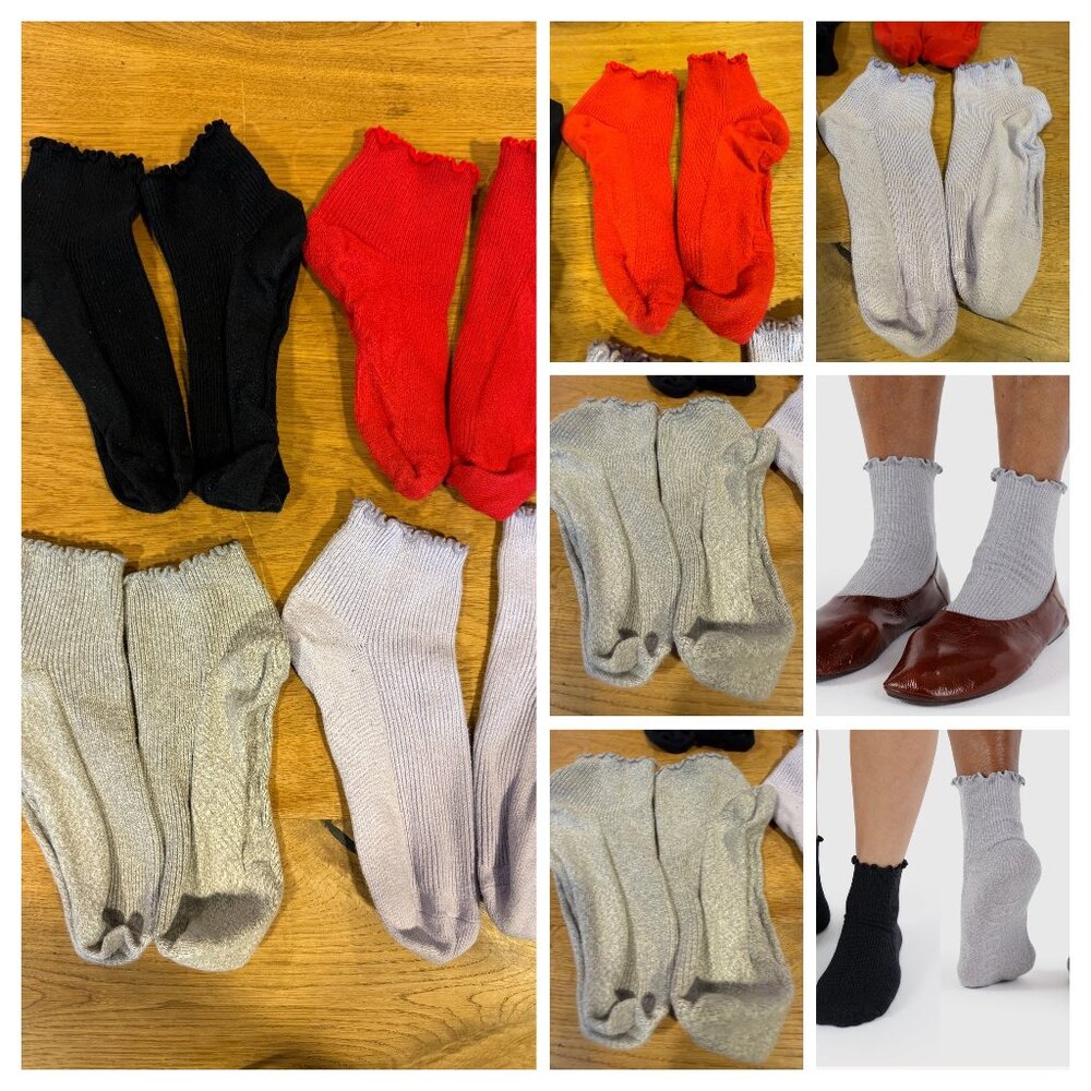 BAGGU Lettuce Edge Socks 4 Pairs Lot Rare Lavender Rare Red Black Grey Womens
